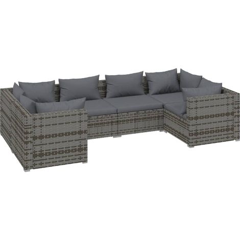 6-tlg. Garten-Lounge-Set mit Kissen Poly Rattan Grau vidaXL (1/5)