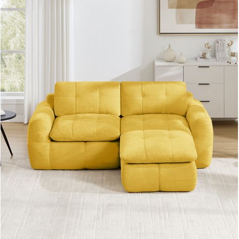 Sofá modular en L 2 plazas 194 x 160 x 68 cm de chenilla amarilla con otomana DESVIAE (1/5)
