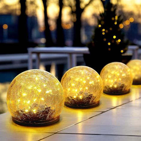 4PCS 3.9-inch Outdoor Waterproof Solar Lights, Solar Balls for Cracked Glass Garden, Ground Landscape Garden Decor for Patio and Lawn (1/5)