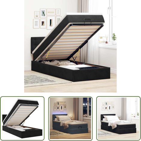 vidaXL Ottoman-Bett mit Matratze & LEDs Schwarz 90x200 cm Samt (1/5)