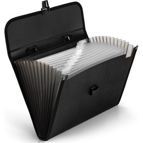 Dossiers A4 - 13 compartiments - 33,2 x 24,5 x 3 cm - Classeur de documents - Classeur de documents - Classeur de rangement - Convient pour l'école et les voyages d'affaires - Zwart - PP (1/5)