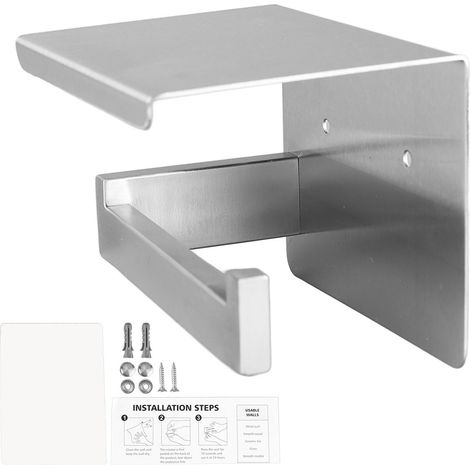 Porte-papier toilette sans perçage, en acier inoxydable, avec étagère pour salle de bain/toilettes AK68 (1/5)