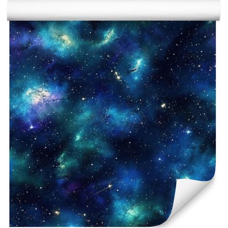 Papier peint aquarelle galaxie bleu marine, turquoise et bleu mer 50x1000 cm (1/5)