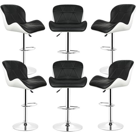 Hofuton Lot de 6 Tabourets de Bar de Cuisine, Réglables en Hauteur, pour Pub Hôtel Salon Bureau, Noir Blanc (1/5)