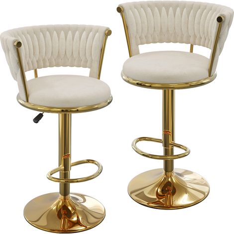Lot de 2 tabourets de bar de luxe en velours à hauteur réglable – Pieds en métal doré, design de qualité professionnelle pour cuisine/bar/café – Durables et peu encombrants (faciles à nettoyer) (1/5)