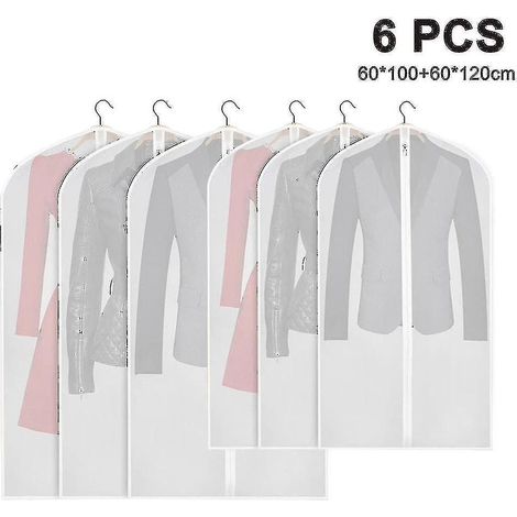 Housse antimites suspendue, légère, transparente, blanche, en PEVA respirant (lot de 6), avec fermeture éclair intégrale résistante, idéale pour ranger costumes et vêtements dans une armoire. Haute qu (1/5)