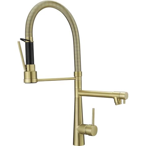 Robinet de cuisine à LED, douchette extensible avec blocage, pivotant à 360°, jet rétractable, haute pression, noir (1/5)