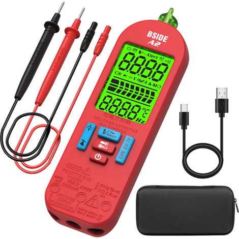 BSIDE A2 Multimètre Numérique Intelligent Mini Testeur de Courant Automatique A1 Amélioré avec Grand Écran VFC NCV Testeur de Tension Capacité Diode Résistance Fréquence Continuité avec Étui (1/5)