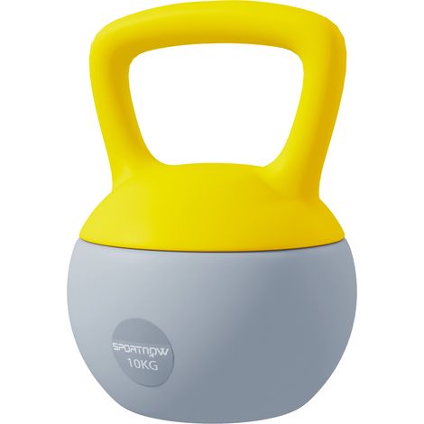 Support Kettlebell 10kg poignée anti-dérapante fitness musculation cardio gris jaune