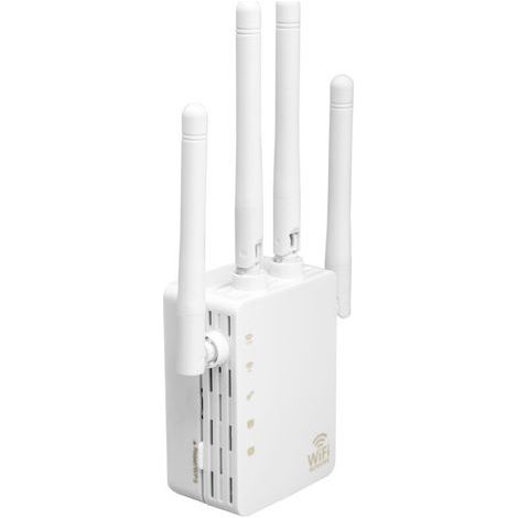 Répéteur WiFi, amplificateur de signal WiFi double bande 5G ultra-rapide avec 1200 Mbps, idéal pour les familles, répéteur à distance couvrant 793 m² et 40 appareils, répéteur et amplificateur de sign (1/4)