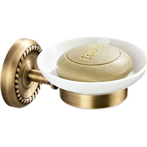 Porte-savon avec plateau en céramique pour salle de bain et toilettes, vidange rapide, garde le savon au sec - Laiton, 1 pièce (1/5)