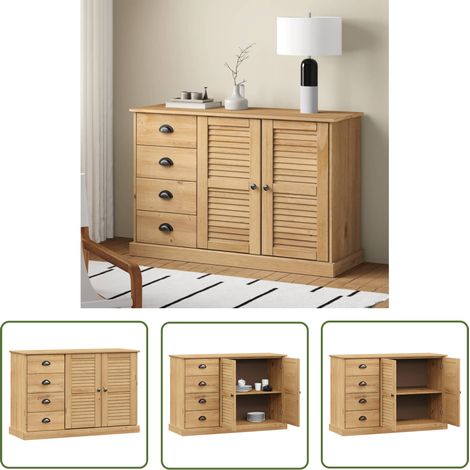 The Living Store Buffet avec tiroirs VIGO 113x40x75 cm bois massif de pin - Buffet - Commode - Rangement - Mobilier - Bois Massif (1/5)