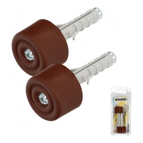 Arrêt de porte avec bouchon en nylon marron (Blister 2 pièces)