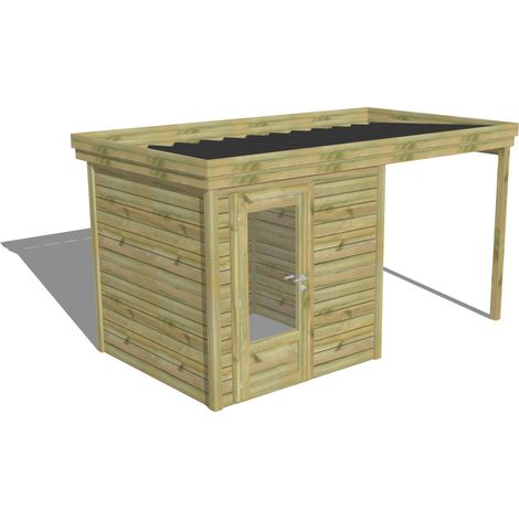 ABRI DE JARDIN bois Pin autoclave 27mm - 4,14x2,14m / 8,9m2 - Bac acier - Abri Français (1/5)