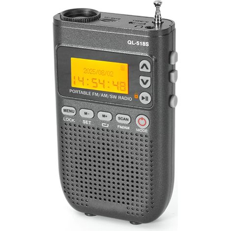 (Gris) Mini radio FM/AM/SW - Haut-parleur Bluetooth - Lampe torche - Minuterie - Compatible carte TF (1/5)