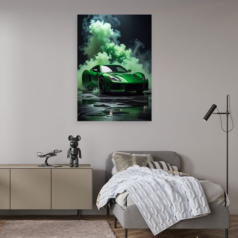 Wandbild Grüner Sportwagen im Nebel 60x90 (1/4)