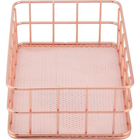 Aufbewahrungskorb aus roségoldenem Eisen fürs Büro, dekorativer Organizer, Metall-Aufbewahrungsbox (C) (1/5)