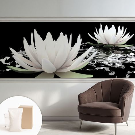 Papier peint intissé décoratif avec colle pour salon chambre et bureau Installation rapide Fleurs aquatiques 250x104 cm (1/5)