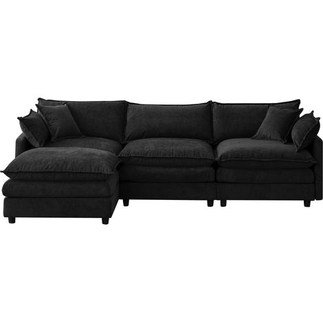 CHICFURN Divano angolare modulare 267x154x85 cm in ciniglia nera, 3 posti per piccoli spazi (1/5)