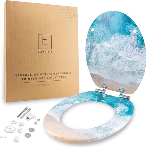 Abattant de WC avec système d'abaissement automatique Turquoise Tide - Abattant de WC antibactérien - Quick Release pour un nettoyage facile - Montage facile - Duroplast - Amovible - Charge (1/5)