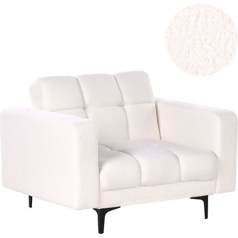 Sillón de bouclé acolchado con capitoné reclinable con respaldo de 3 posiciones blanco Alnes (1/5)
