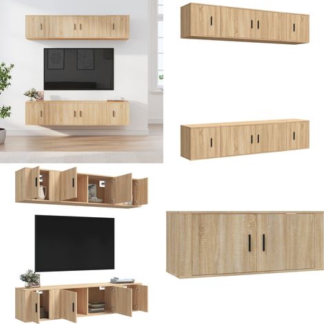 6-tlg. TV-Schrank-Set Sonoma-Eiche Holzwerkstoff - TV-Schrank Set - Wohnzimmermöbel (1/5)