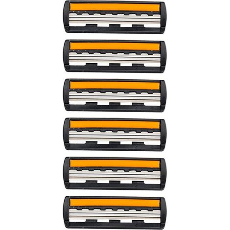 rasoir electriques hommes-Kit de rechange pour rasoir homme (lames triples) - Pour un rasage quotidien et le soin des peaux sensibles (Contient 6 lames triples : 3 oranges, 3 noires) (1/5)