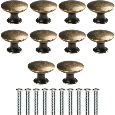 10Pcs Antique Round Drawer Knobs, 30mm Bronze Furniture Knobs for Dresser Cabinets with Screws (1/5)