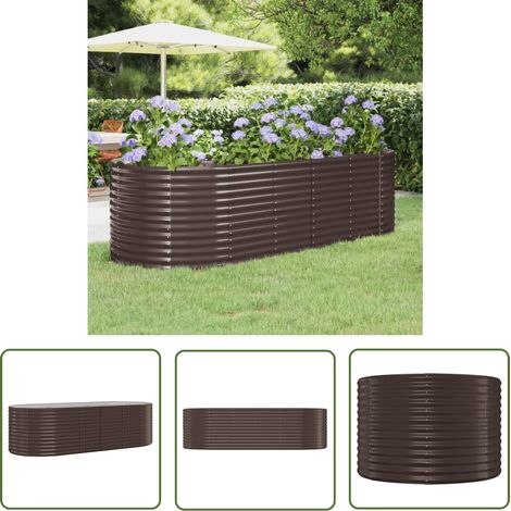 The Living Store Lit surélevé de jardin Acier enduit de poudre marron - Jardinière Surélevée - Bac À Fleurs - Pot De Fleurs Extérieur - Décoration Jardin - Balcon (1/5)
