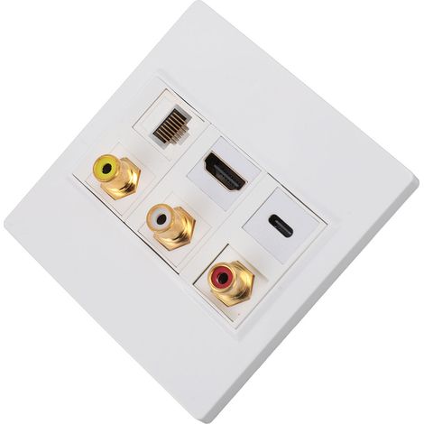 Plaque murale optique HD 6 ports CAT6 USB-C RCA, résolution 3840 x 2160, pour un espace de travail dégagé. (1/5)