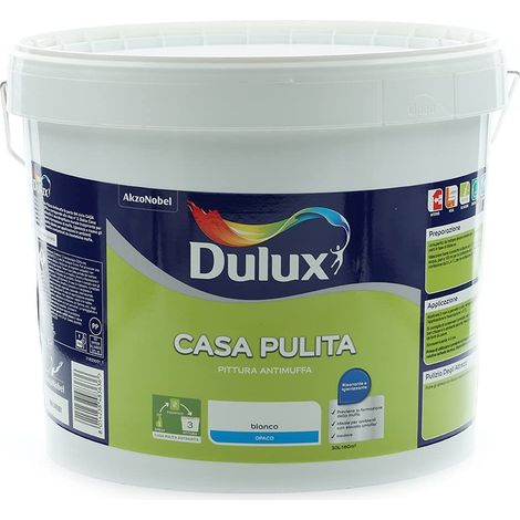 Dulux Casa Pulita Singolo Pittura per Interni Antimuffa Rimuove e Protegge Da Muffe e Funghi, 10 Litri, Bianco, 10L (1/6)