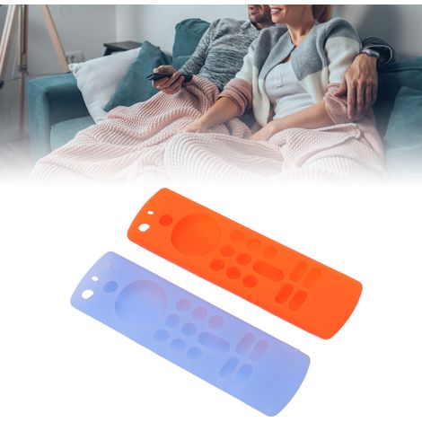 Étui de télécommande en 2 pièces pour ALEXA Voice Remote 3e génération, étui de protection en silicone pour télécommandes, avec cordon, antidérapant, antichoc et de couleurs bleu et orange lumineuses. (1/5)