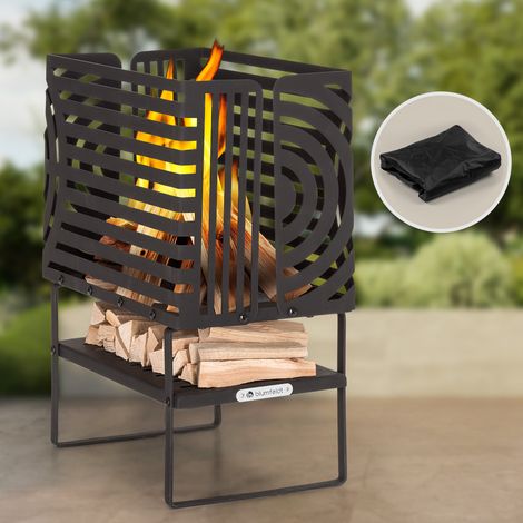 Blumfeldt Feuerschale mit Grillrost, Outdoor Stahl-Feuerschale Groß für Balkon & Camping, Mobile Feuerschale 40 cm, Feuerschalen mit Standfuß, Wetterfeste Feuerschale, Rechteckige Feuerstelle