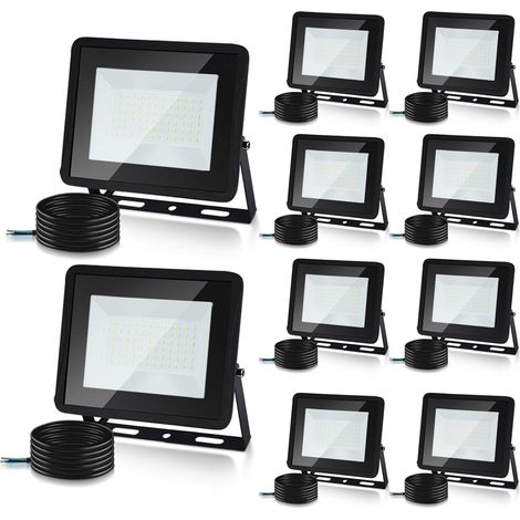 Projecteur LED Extérieur 100W, Lot de 10 Spot LED Extérieur IP66 Étanche, 8500LM Superlumineux Spot Exterieur Floodlight 6000K Blanc Froid, pour Cour, allées (sans prise) (1/5)
