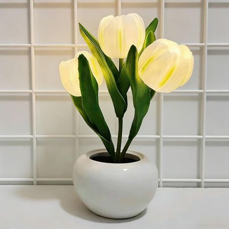 Lámpara de noche Tulipán, lámpara de mesa floral analógica, para mesa, dormitorio, decoración (1/4)