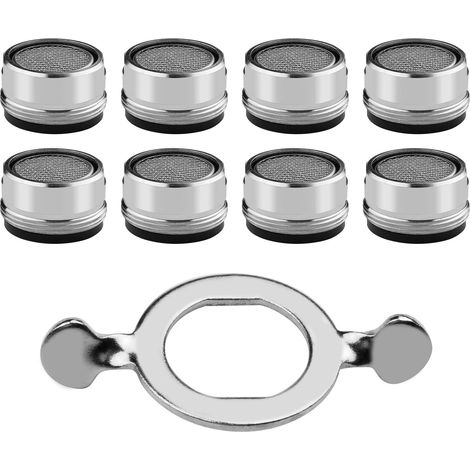 Juego de 8 aireadores M24, aireadores de grifo, filtros de grifo con filtro de acero inoxidable y ABS, 8 juntas y 1 llave cromada, para grifos (1/5)
