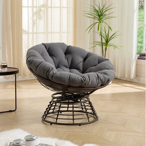 poltrona girevole rattan con cuscino grigio OKMYHOME (1/5)