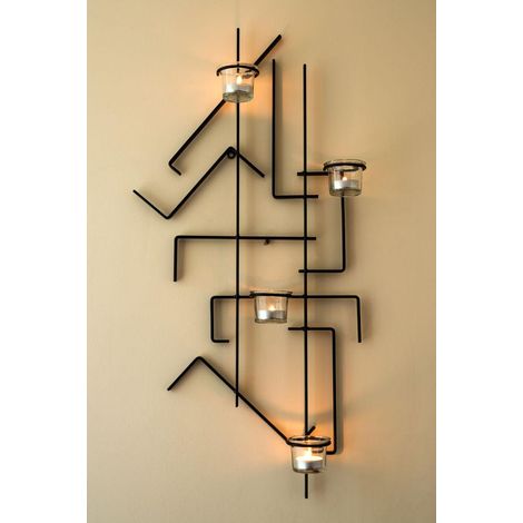 Wandteelichthalter MIX4 Schwarz Wandkerzenhalter Metall 73 cm Teelichthalter (1/4)