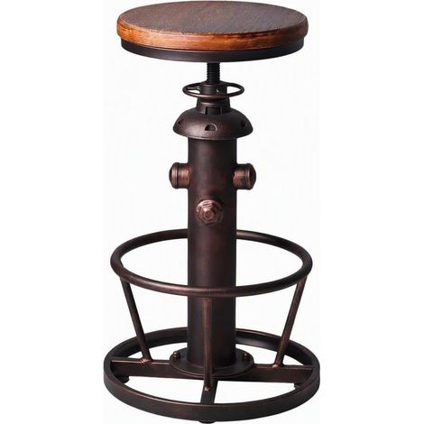 Tabouret de bar pivotant design industriel pour café, cuisine, salle à manger, incendie, hauteur réglable, siège en bois (1/5)