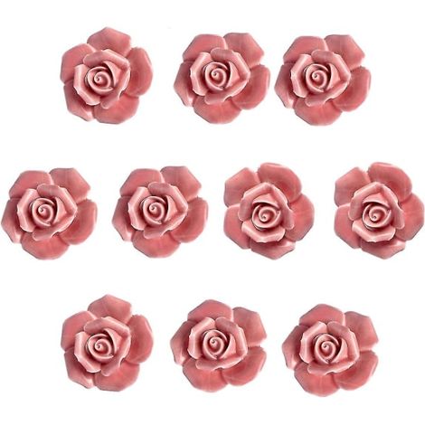 Lot de 10 poignées de porte/tiroir/cuisine en céramique style vintage à motif floral + vis (rose) (1/5)