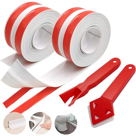 2-roll bath sealing strip, acrylic adhesive sealing strip with 2 strips, waterproof sealing strip with 2-piece sealing tools (1/5)