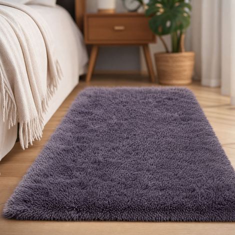 Tapis antidérapant en polyester doux et résistant, couleur gris violet, dimensions 60x160 cm, facile à nettoyer pour intérieur cosy (1/4)