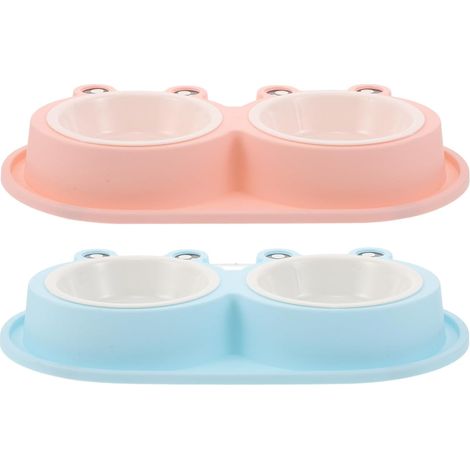 2 Ensembles Gamelle Double Antidérapante pour Chats et Chiens Lot Bols (1/5)