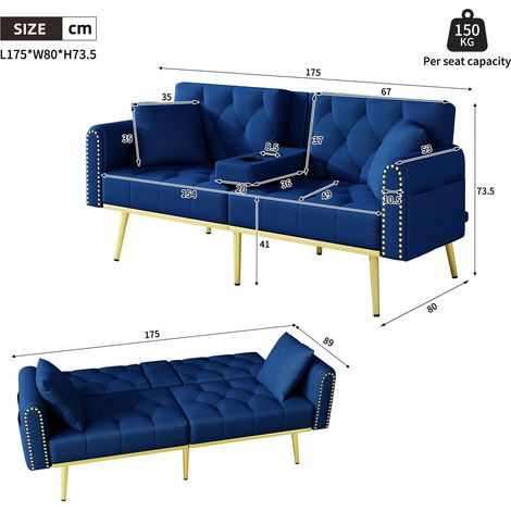 Modulares Sofa aus Samt in Blau 175 x 80 x 73.5 cm HOMAIRE (1/5)