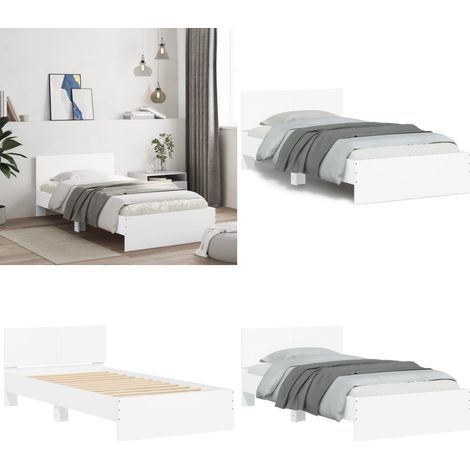 Bettgestell mit Kopfteil Weiß 100x200 cm Holzwerkstoff - Holzbettfassungen - Bettrahmen Weiß - Doppelbett Gestell - Bettkopfteil - Single Bett - Home & Living (1/5)