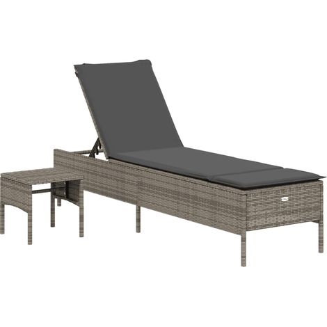 Maison Exclusive - Sonnenliege mit Tisch und Auflage Grau Poly Ra