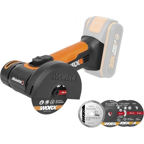 WORX WX801.9 mini amoladora 20V chopper, 19.500 r.p.m, ultraligera 840g, para metal, plástico y reparaciones en taller y obra, para espacios reducidos, sin batería ni cargador (1/5)