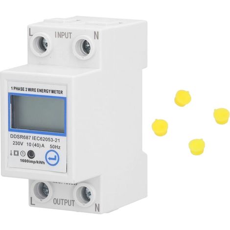 Compteur d'énergie monophasé à 2 fils avec affichage numérique LCD multifonctionnel, montage sur rail DIN 2P pour usage domestique (1/5)