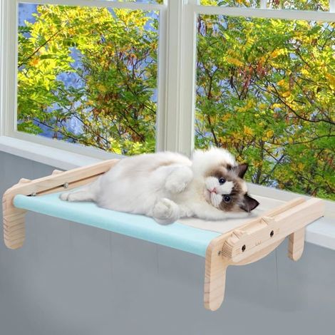 Ecleanfy - Hamac pour Chat Fenêtre - Modèle Bois 2 en 1 Innovant - Perchoir et Lit Suspendu - Grande Capacité 18kg