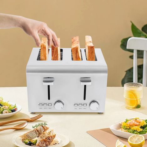 430 Edelstahl 4 Stück Breitfach Toaster, 1500W, Temperatureinstellbar, Abkühlen, Auftauen und Heizen, 27,8  28  19,3cm